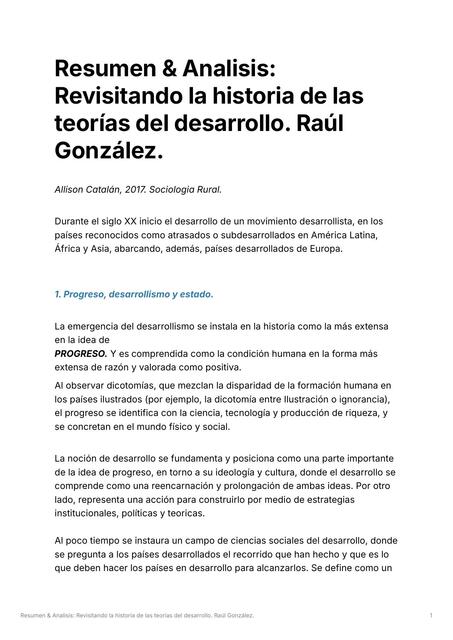 Resumen analitico, revisitando la historia de las teorías del desarrollo