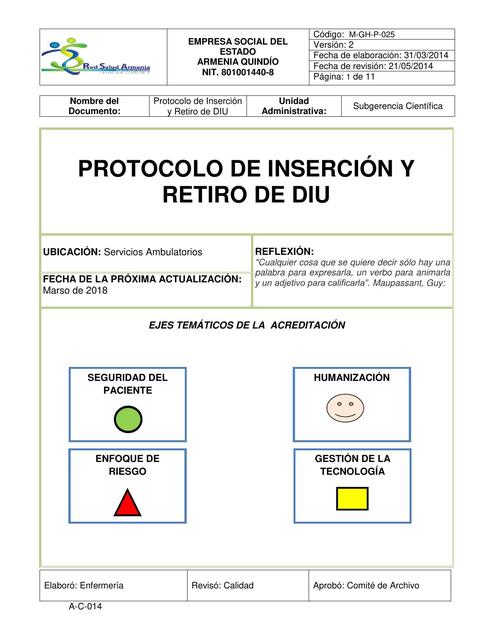 M GH P 025 Protocolo inserción y retiro de DIU