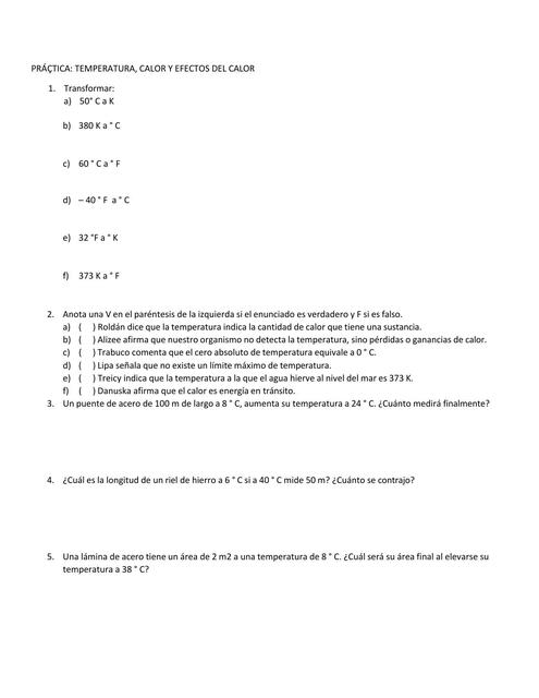 PRÁTICA temperatura calor y efectos del calor