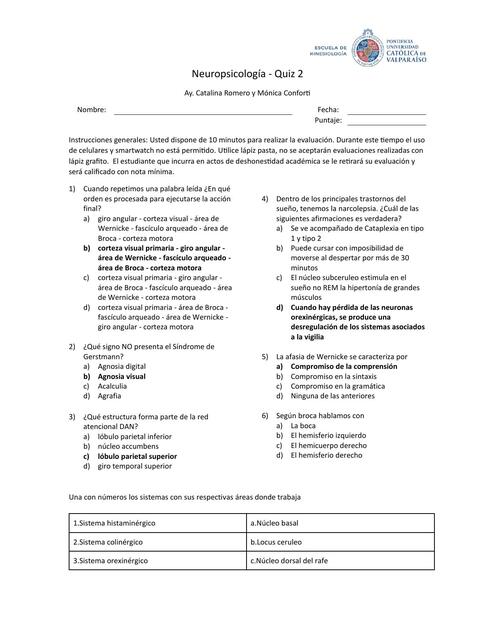 Neuropsicología Quiz 2