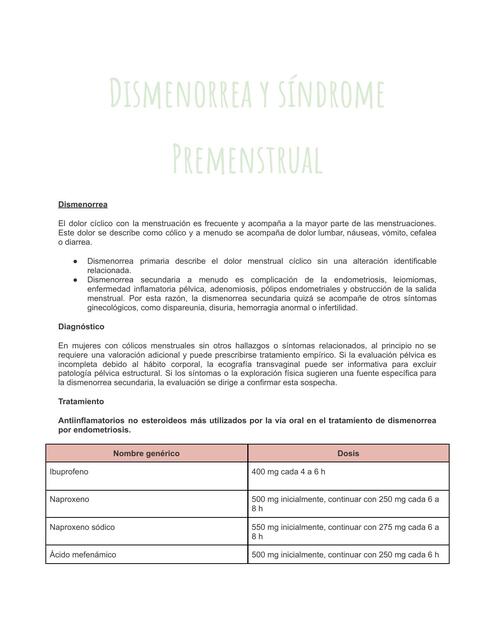 Dismenorrea y sindrome premenstrual