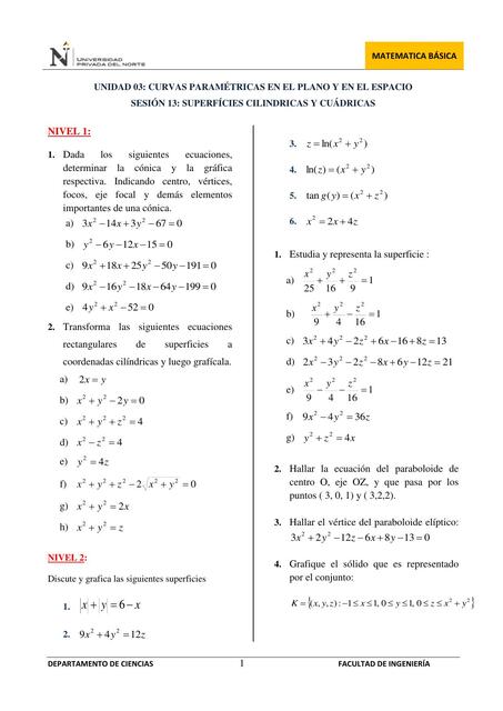 HT13. Superficies Cilíndricas y Cuádricas - MATBA