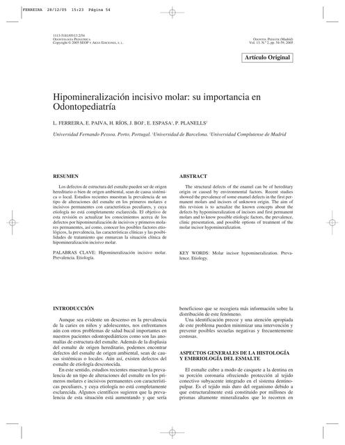 Hipomineralización incisivo molar