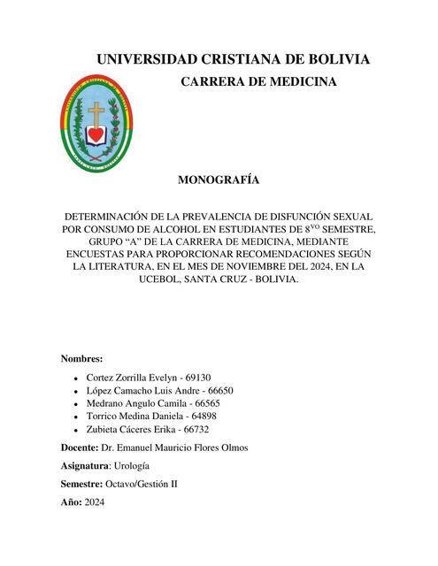 Disfunción sexual por consumo de alcohol Urología - - Trab. investigación