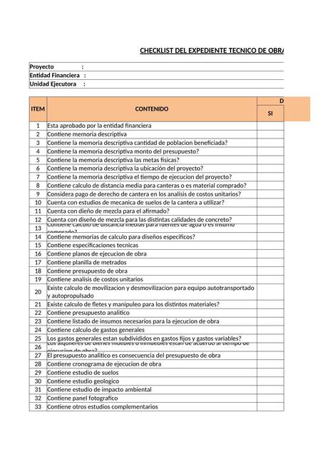 Checklist expediente tecnico