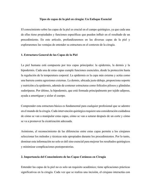 Tipos de capas de la piel en cirugía