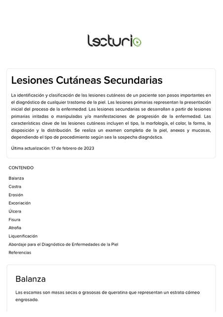 Dermatología lecturio Lesiones Cutáneas Secundaria