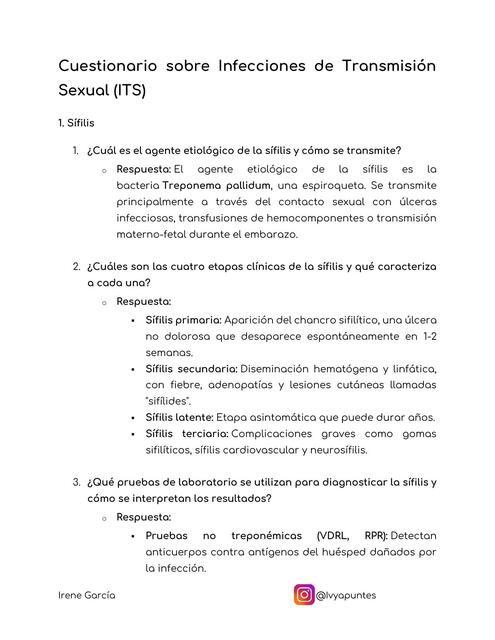 Cuestionario Infecciones de Transmisión Sexual