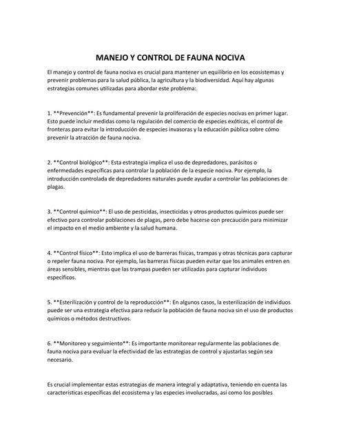 MANEJO Y CONTROL DE FAUNA NOCIVA