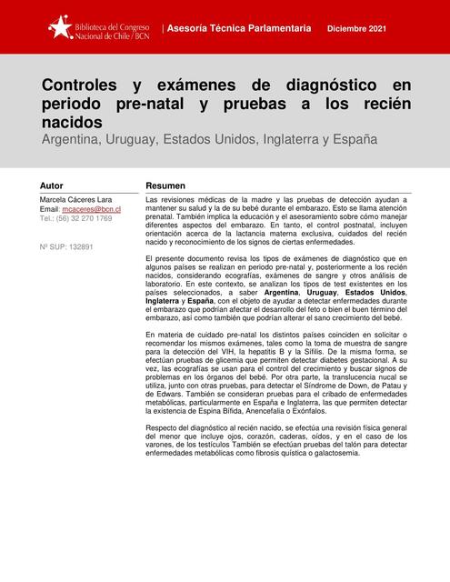 Controles y exámenes de diagnóstico en periodo prenatal