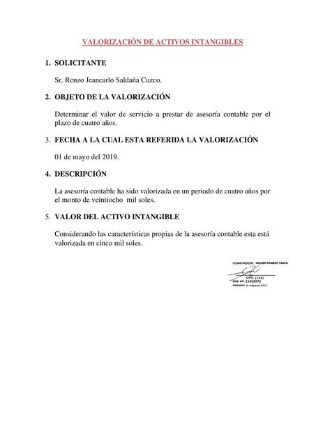 Valorizacion de Activos Intangibles