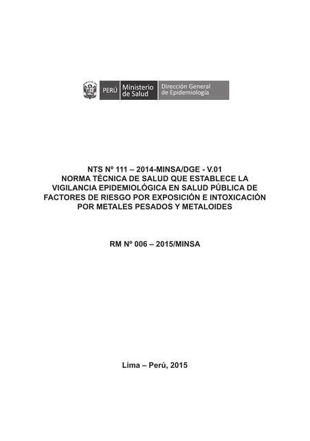 Norma técnica Exposición a metales pesados y otras sustancias químicas