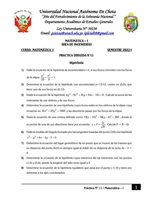 Ejercicios Sobre la Hipérbola