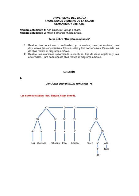 DIAGRAMA ARBÓREO DE LAS ORACIONES COMPUESTAS