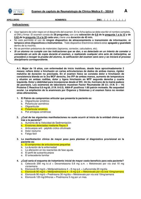 Examen del capitulo de Reumatología