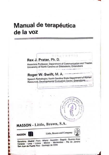 MANUAL DE TERAPÉUTICA DE LA VOZ PRATEE SWIFT Cap D