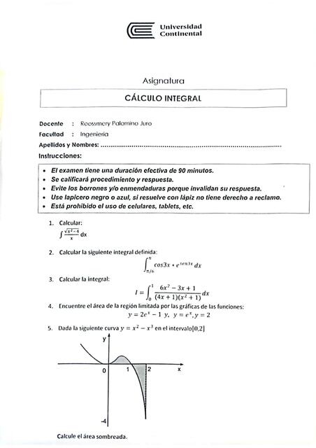 EXAMEN DE CALCULO INTEGRAL