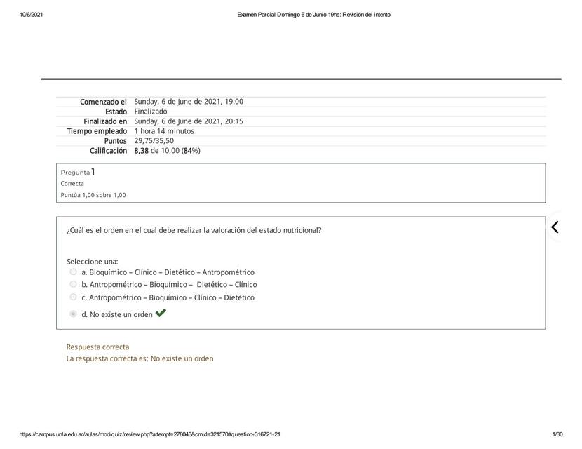 Evaluación Nutricional Parcial