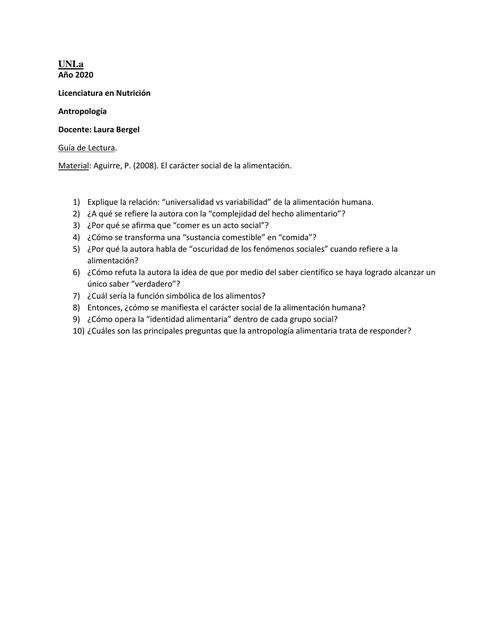 Guía Aguirre El caracter social de la alimentación