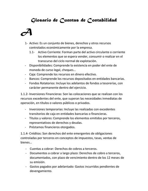 Glosario de Cuentas de Contabilidad