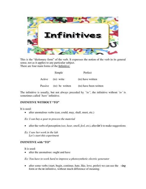 Infinitive Grammar Reference1