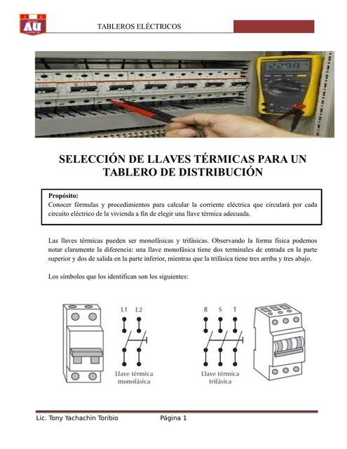 Selección de las llaves térmicas para un tablero de electricidad