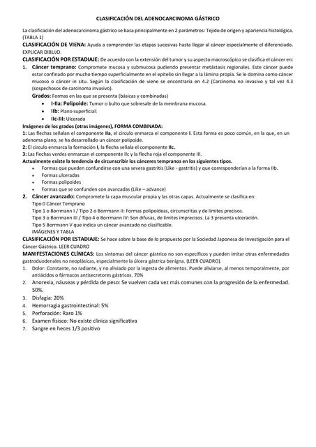 CLASIFICACIÓN DEL ADENOCARCINOMA GÁSTRICO