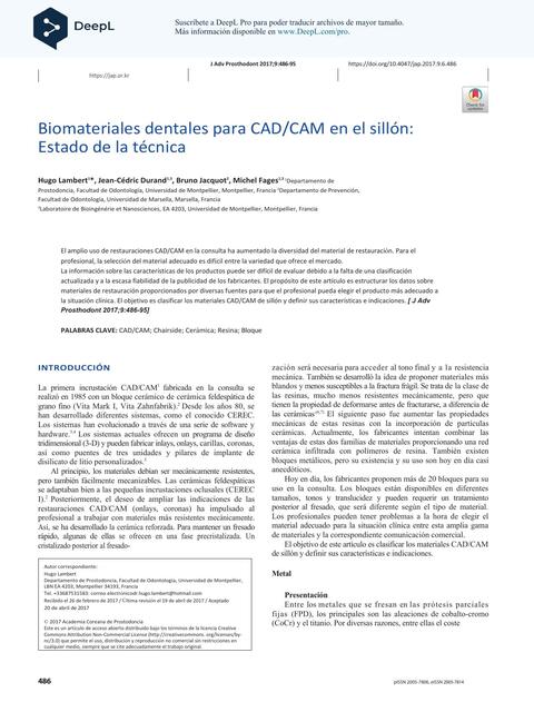 Dental biomaterials for chairside CADCAM State of