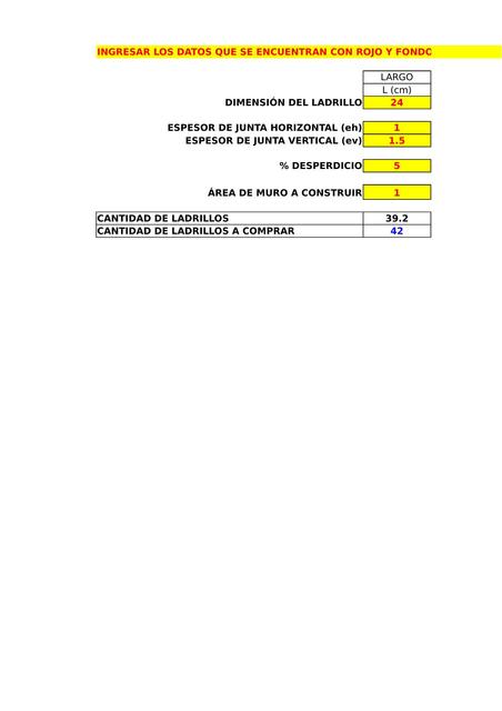 Calculo de cantidad de ladrillos para un muro