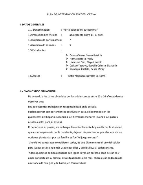 Plan de Intervención Psicoeducativa