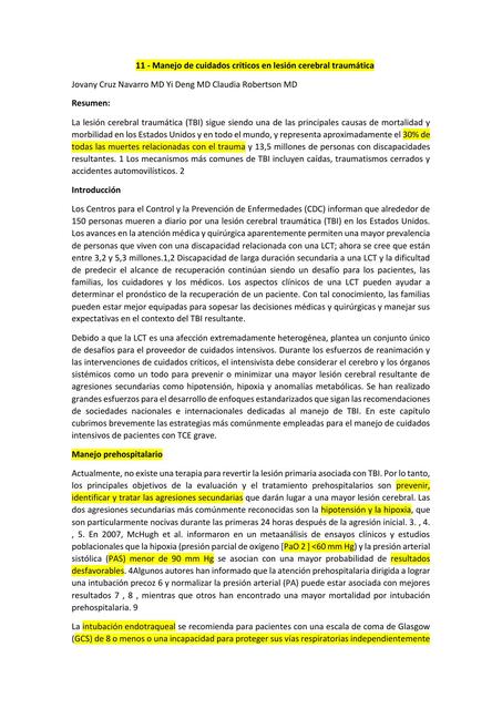 Manejo de cuidados críticos en lesión cerebral traumática 