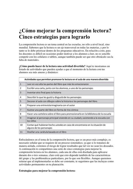 Cómo mejorar la comprensión lectora