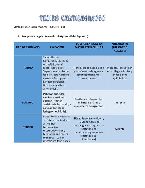 Actividad de Tejido Cartilaginoso