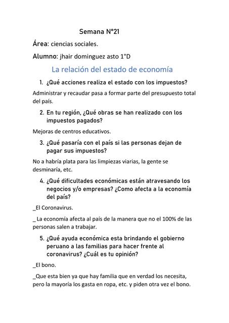 La relación del estado de economía  