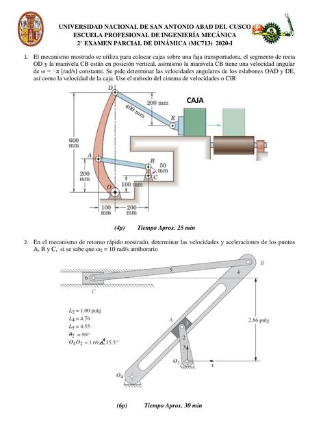  Examen parcial de Dinámica 