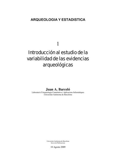 Introducción al estudio de la variabilidad de las evidencias arqueológicas 