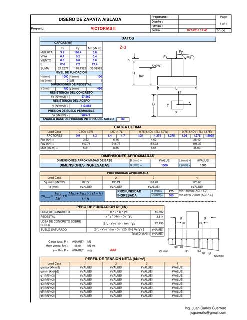 Hoja De Cálculo Para Zapatas