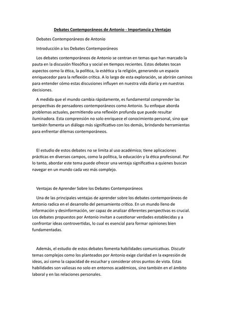 Debates Contemporáneos De Antonio Importancia Y Ventajas Lengua Y