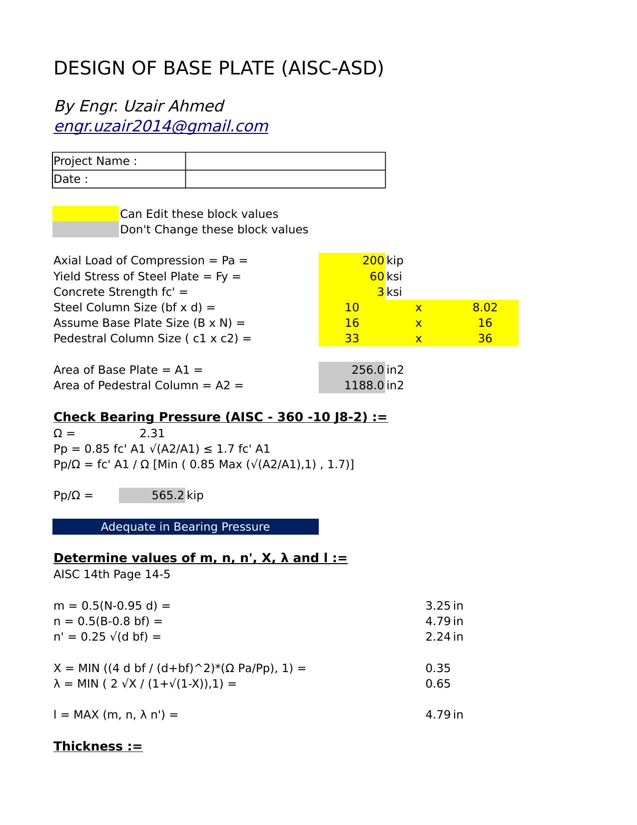 Base Plate Design (Aisc 360 10)