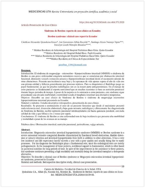 Vista de Síndrome de Berdon reporte de caso clínic | Emi G | uDocz