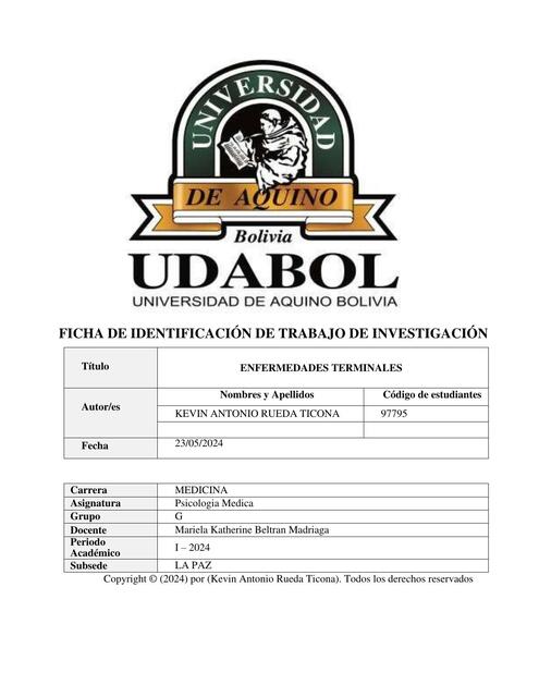 ENFERMEDAD TERMINALES | Kevin antonio Rueda ticona | uDocz
