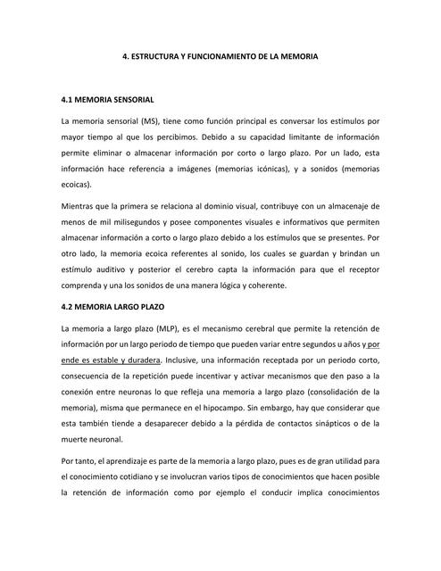 Estructura Y Funcionamiento De La Memoria