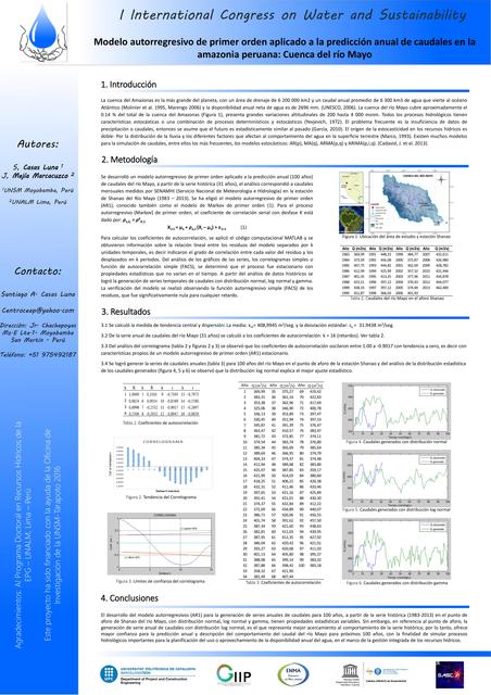 Modelo autorregresivo de primer orden aplicado a la predicción anual de caudales en la amazonia peruana: Cuenca del río Mayo