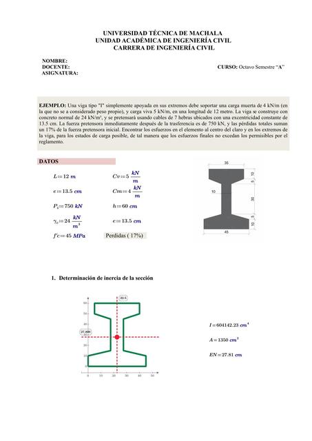 Ejercicio de Hormigón Preesforzado