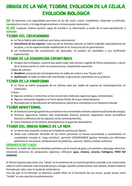 Flashcards de ORIGEN DE LA VIDA S1 | Por Veronica Mayurí | uDocz
