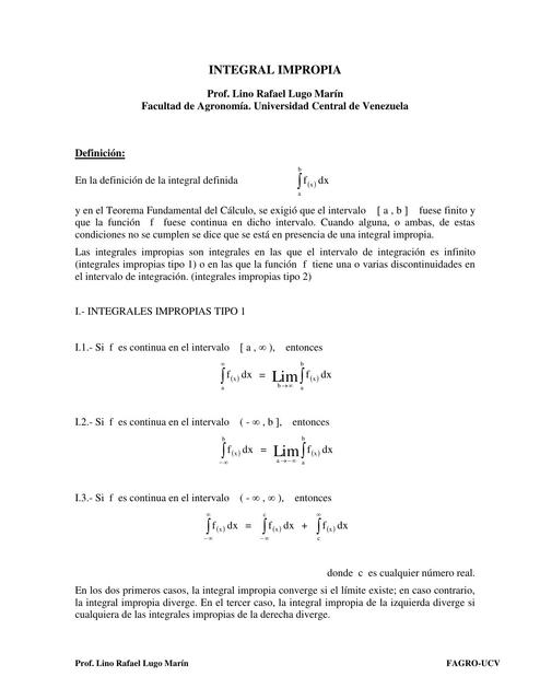 Integral Impropia Prof LLugo