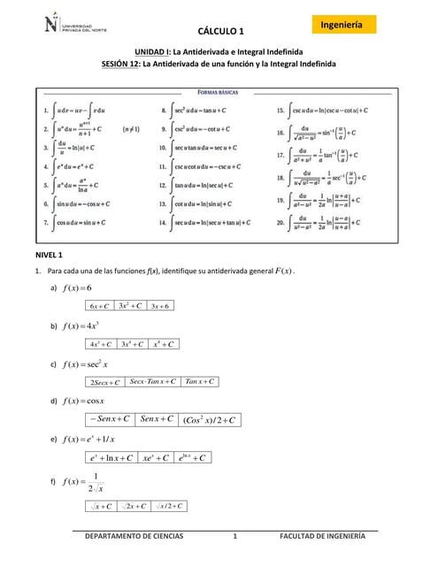 HT11. La antiderivada.Integral indefinida - CALC 1 | Study Ingeniería ...