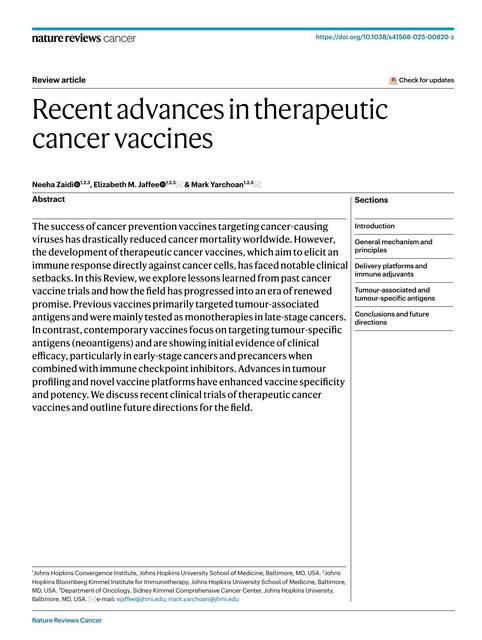 Artículo: Recent advances in therapeutic cancer vaccines | Julia ...