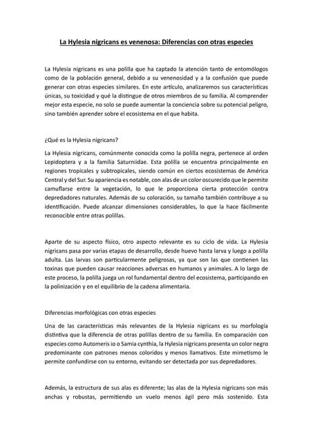 La Hylesia nigricans es venenosa Diferencias con otras especies ...