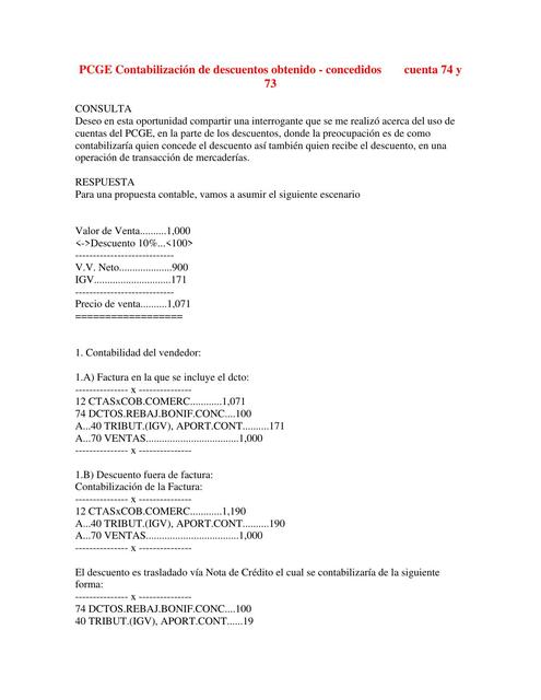 Cuenta 73 y 74: Contabilización de descuentos obtenido - concedidos ...
